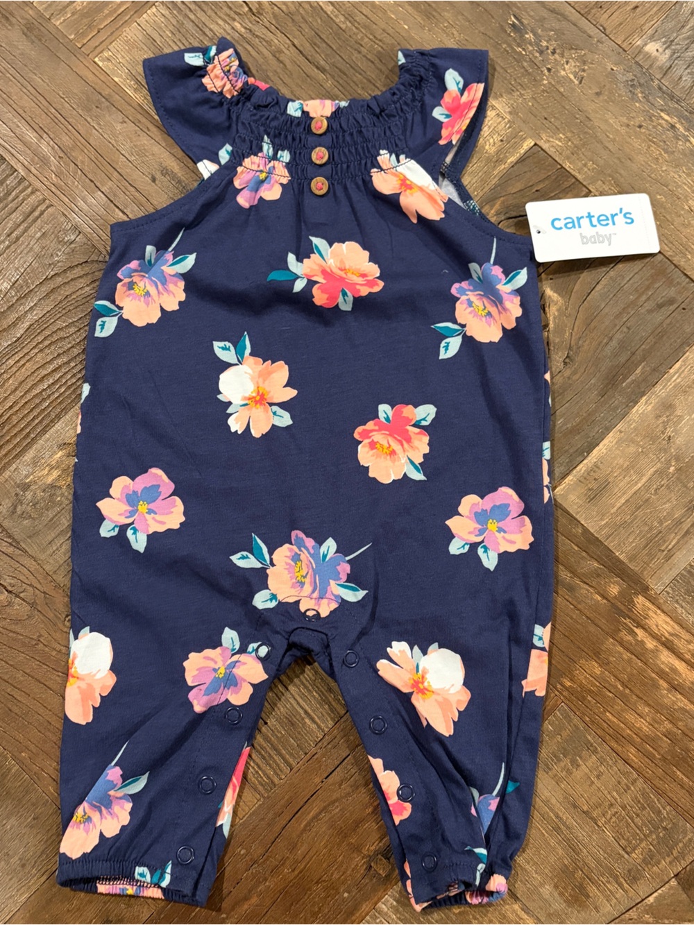 Carter's Baby Girl NWT Navy Blue Floral Jumpsuit Romper 3M